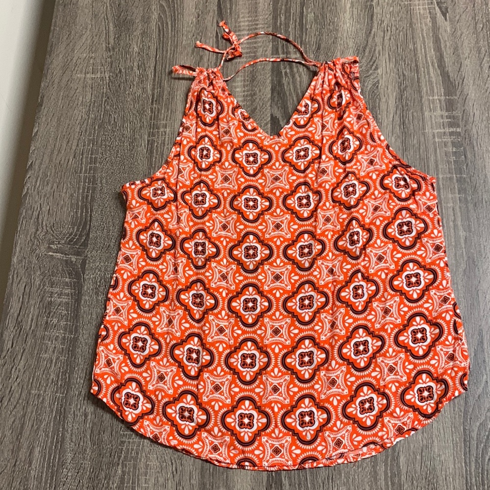 Orange and blue patterned strappy tank top